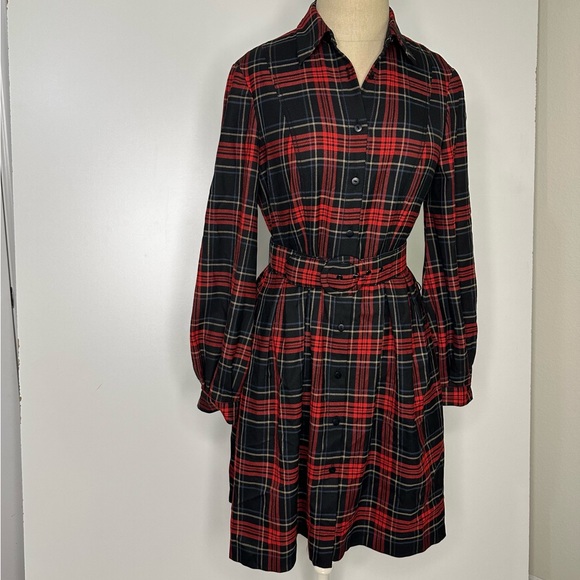 cremieux red plaid belted shirt dress 2 - Picture 5 of 16